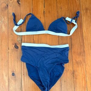 Onia Navy and White Bikini Set